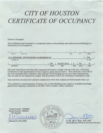 Certificate of Occupancy S-2